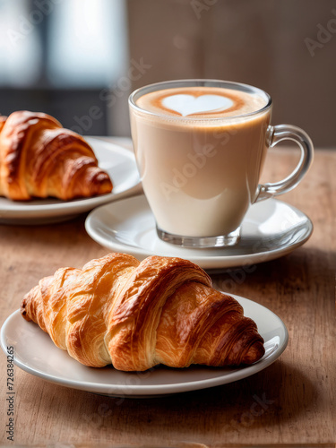 Freshly baked croissant with a cup of latte