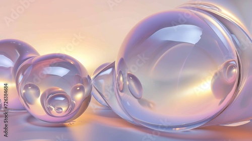 Transparent Glass Spheres Displayed in Soft Purple Lighting on a Reflective Surface