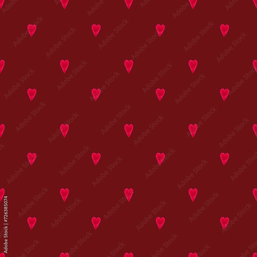 Red love heart seamless pattern illustration. Cute romantic pink hearts background print. Valentine's day holiday backdrop texture, romantic wedding design.