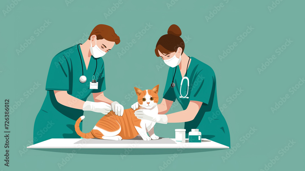 Veterinary day. Illustration of veterinarians doing a pet check up