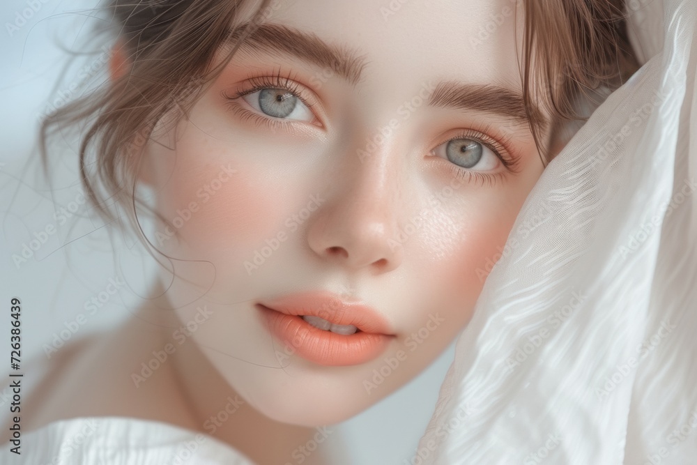 beautiful young woman showing the fresh face, in the style of delicate beautiful young woman showing the fresh face, in the style of delicate