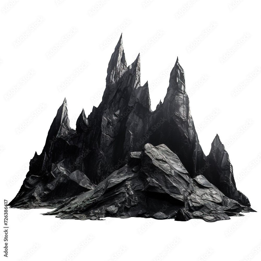 black pointed rocks in the mountain on transparent background Remove png, Clipping Path