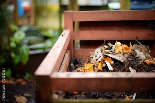 heap of homemade compost in a wooden bin © studioworkstock