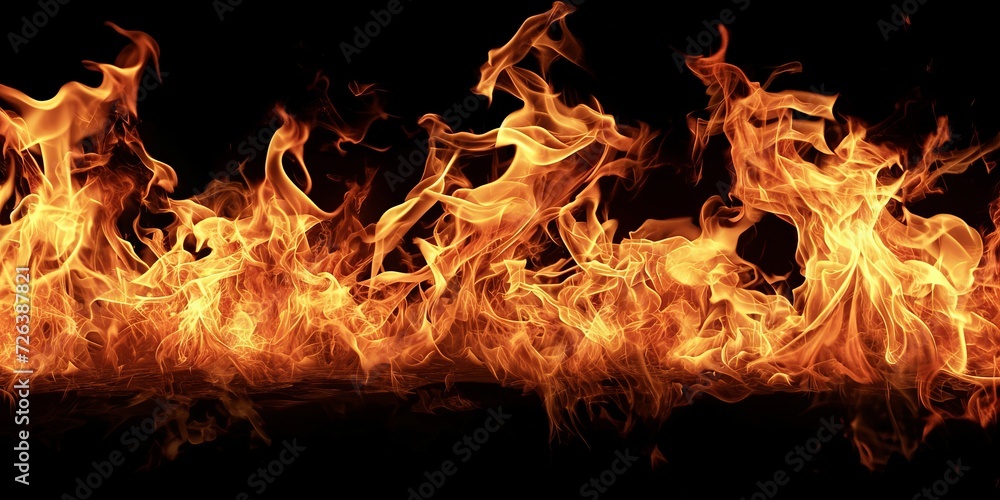 Obraz premium Red Orange Gold Flames Rising up on Black background