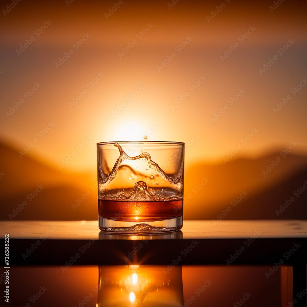 Glass of cold whiskey on the table