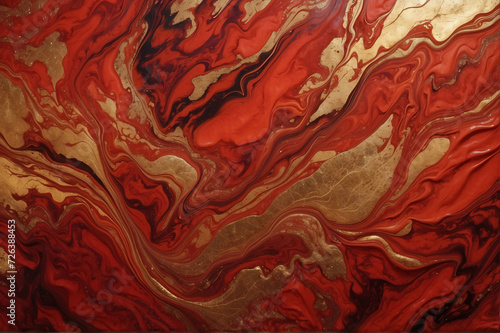 Red and gold marbling pattern. Golden marble liquid texture