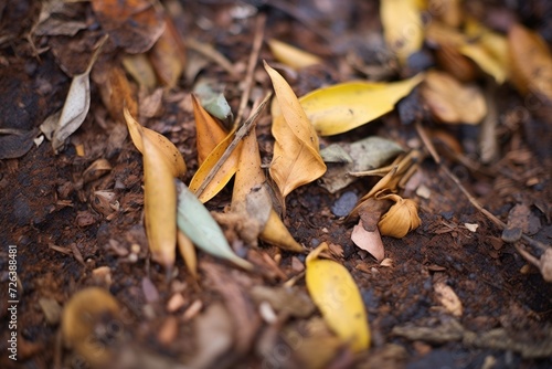 close-up of humus rich soil in a decomposed leaf litter area