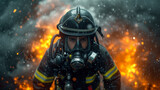 A firefighter gets out of the flames of the fire in a protective suit