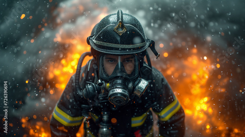 A firefighter gets out of the flames of the fire in a protective suit © Dmitrii