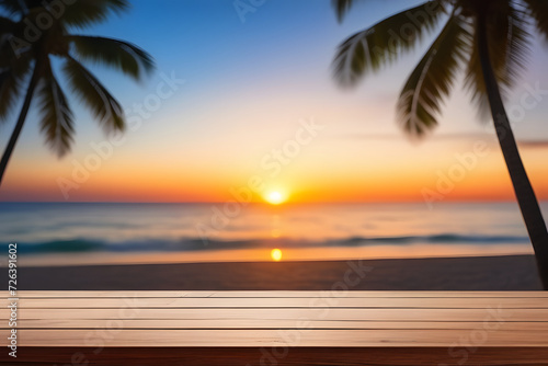 Beautiful picturesque sunset with palm trees on the island