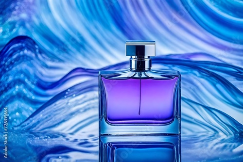 blue and purple gradient perfume flacon , irridescent liquid wacy background photo