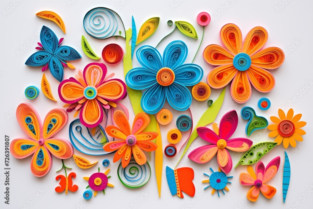 vibrant paper quilled shapes showcasing a variety of techniques