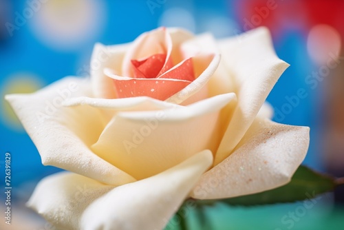 close up of white rose unveiling petal details