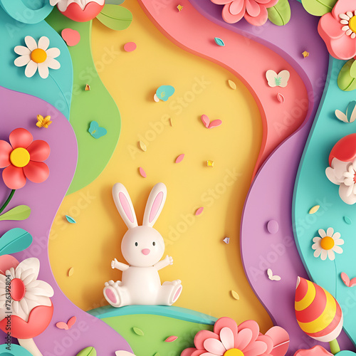 easter bunny with easter eggs, colorful illustration, 3D design, generative ai