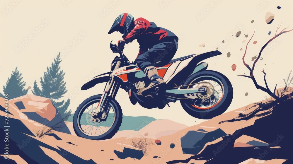 Motocross. Man, professional motorcyclist in full moto equipment riding ...