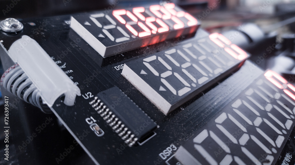 Close up the Digital seven segment display with integrated circuit. Close up the Digital seven segment display with integrated circuit.