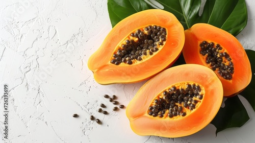 photo of slice papaya with copy space, top view,