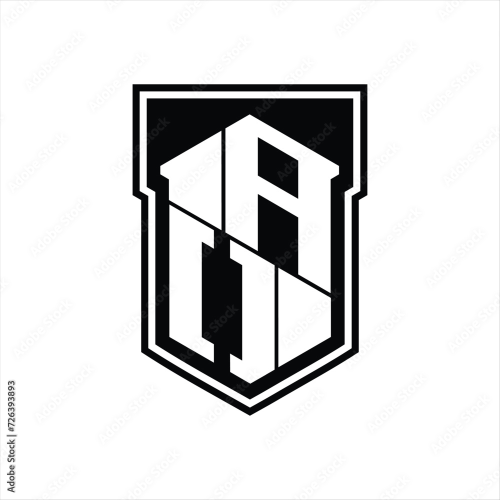 AO Logo monogram hexagon geometric up and down inside shield isolated style design template AO Logo monogram hexagon geometric up and down inside shield isolated style design template