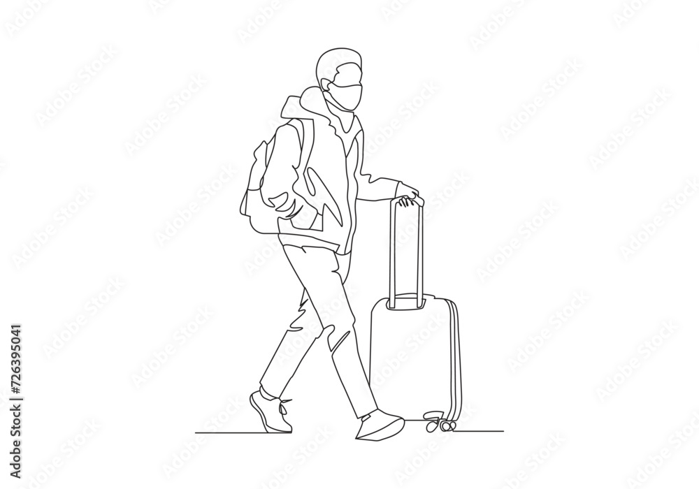 luggage with his hands in continuous one line drawing. Vacation with luggage and travel baggage concept in simple linear style. . Doodle vector illustration
luggage with his hands in continuous one line drawing. Vacation with luggage and travel baggage concept in simple linear style. . Doodle vector illustration