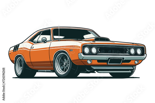 Vintage American muscle car vector illustration, classic retro custom muscle car design template isolated on white background photo