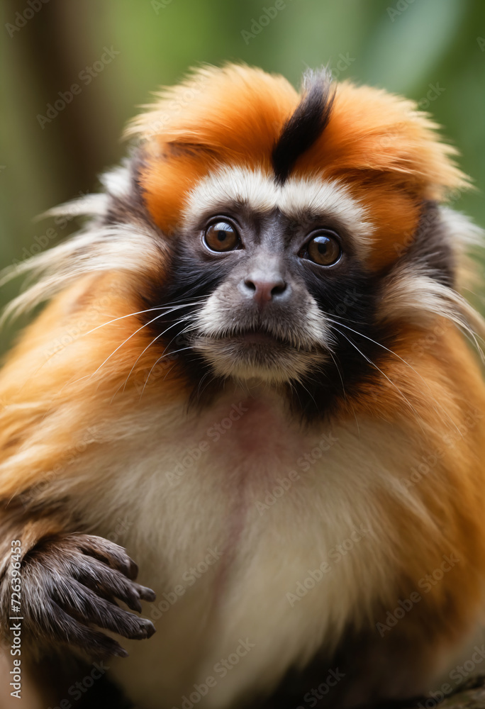 Cute Tamarin Monkey Portrait in Jungle Cute Tamarin Monkey Portrait in Jungle