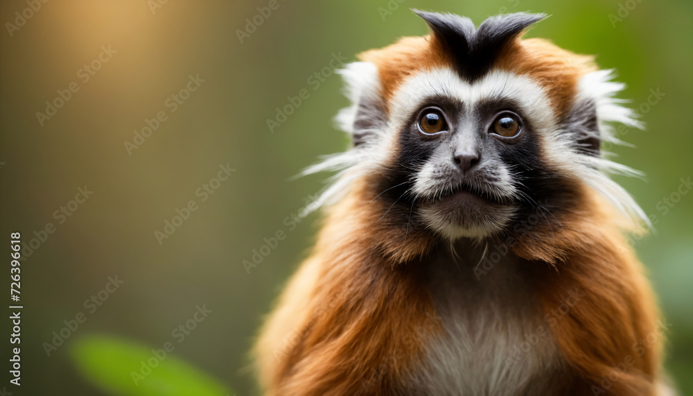 Cute Tamarin Monkey Portrait in Jungle Cute Tamarin Monkey Portrait in Jungle