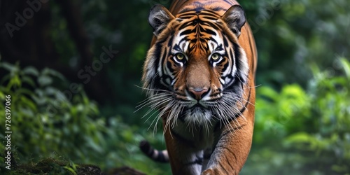 Tiger Walking Through Forest Filled With Trees