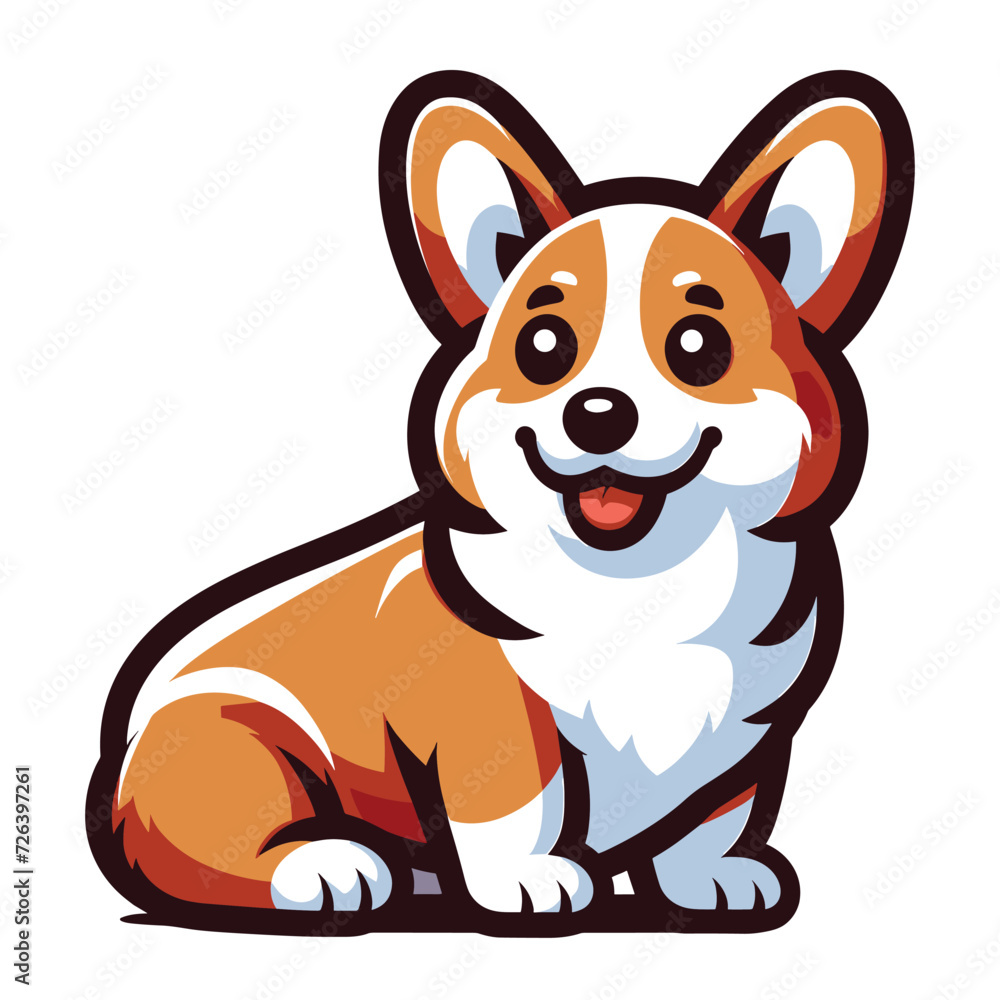 Cute adorable corgi dog cartoon character vector illustration, funny pet animal corgi puppy flat design mascot template isolated on white background Cute adorable corgi dog cartoon character vector illustration, funny pet animal corgi puppy flat design mascot template isolated on white background