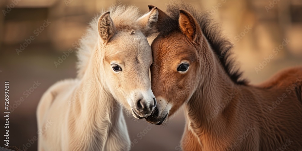 Obraz premium Small Horses Standing Together