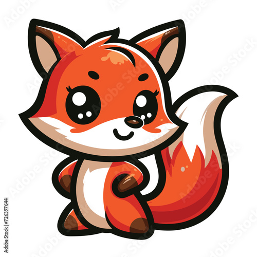 Cute adorable fox cartoon character vector illustration, funny wolf foxy flat design template isolated on white background