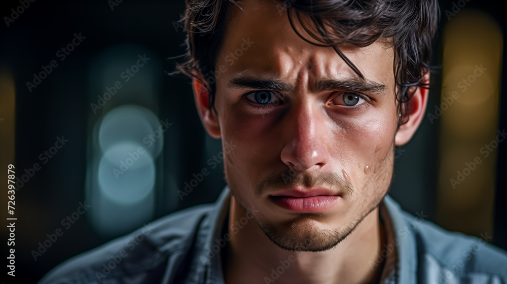 Fototapeta premium Closeup portrait of a worried young man.