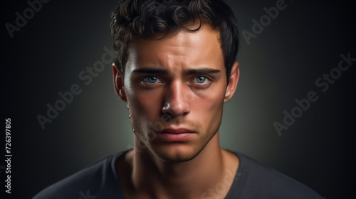Closeup portrait of a worried young man.