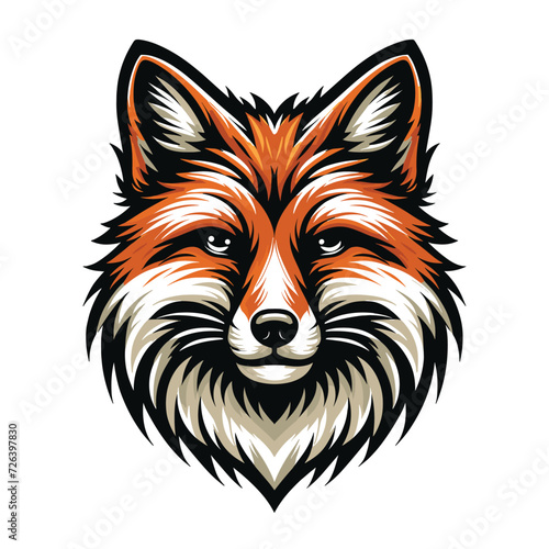 Wild animal red fox vulpa head face design vector, zoology illustration, foxy flat design template isolated on white background