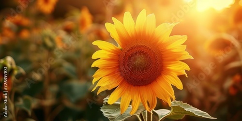 Large Sunflower in a Field of Sunflowers