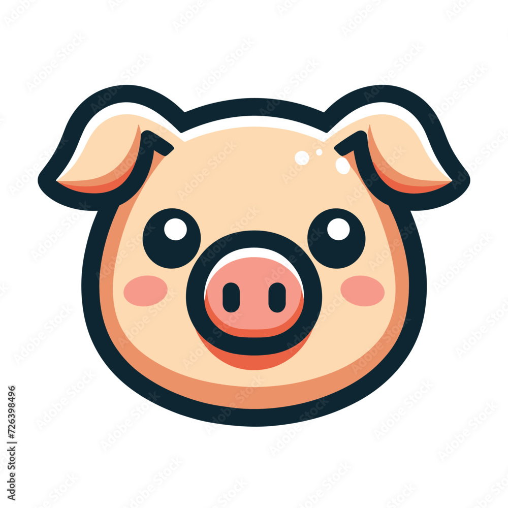 Cute adorable pig head face cartoon character vector illustration, funny piggy flat design template isolated on white background Cute adorable pig head face cartoon character vector illustration, funny piggy flat design template isolated on white background