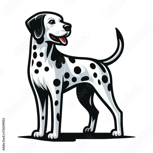 Cute adorable dalmatian dog cartoon character vector illustration, funny pet animal dalmatian puppy flat design mascot logo template isolated on white background