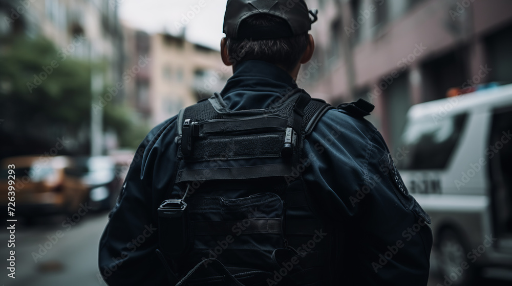 Man in Black Leather Jacket Walking Down a Street Man in Black Leather Jacket Walking Down a Street