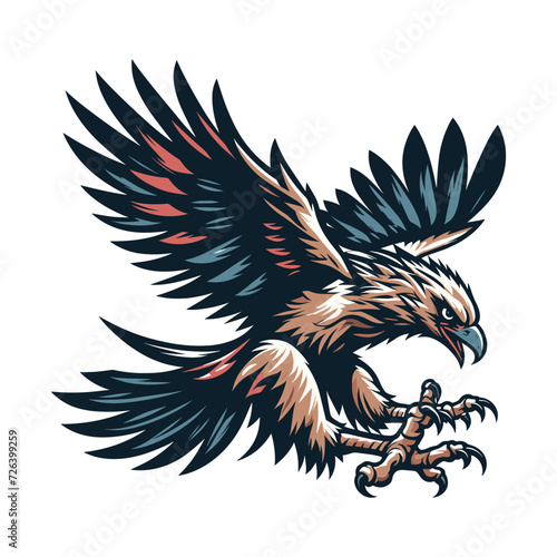 Wild animal bird of prey, raptor bird vector design illustration, hawk eagle falcon logo flat design template isolated on white background