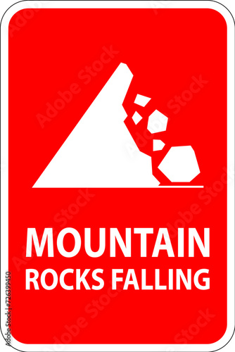 Road Warning Sign, Mountain Rocks Falling Symbol