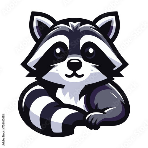 Cute adorable raccoon cartoon character vector illustration, funny racoon flat design template isolated on white background