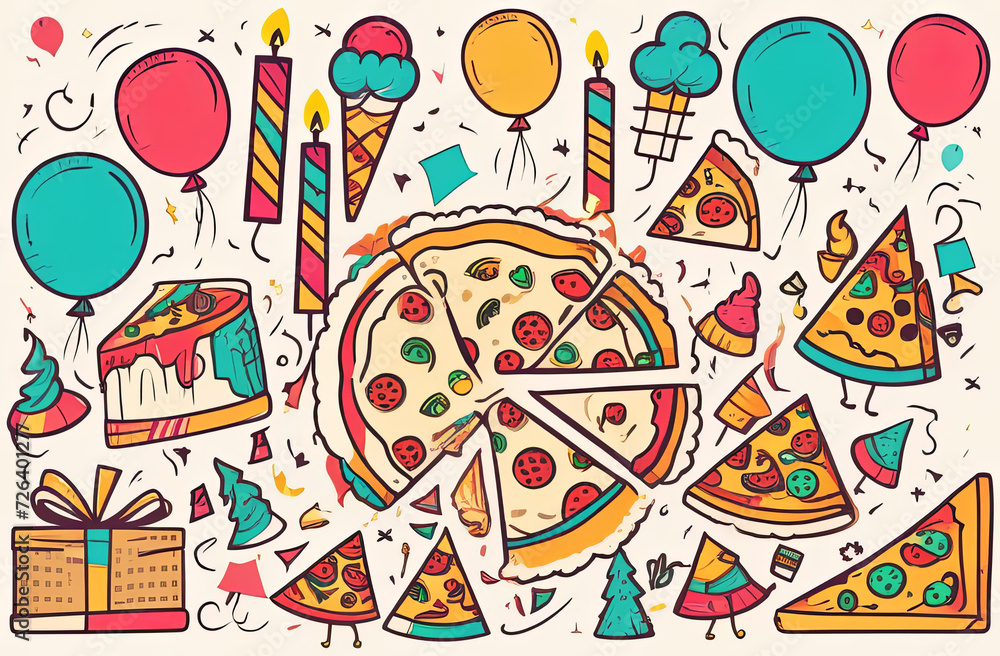 Frame with place for text for birthday, illustration with pizzas Frame with place for text for birthday, illustration with pizzas