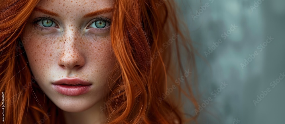 Gorgeous red-haired girl with freckles portrayed in a stunning manner. Gorgeous red-haired girl with freckles portrayed in a stunning manner.