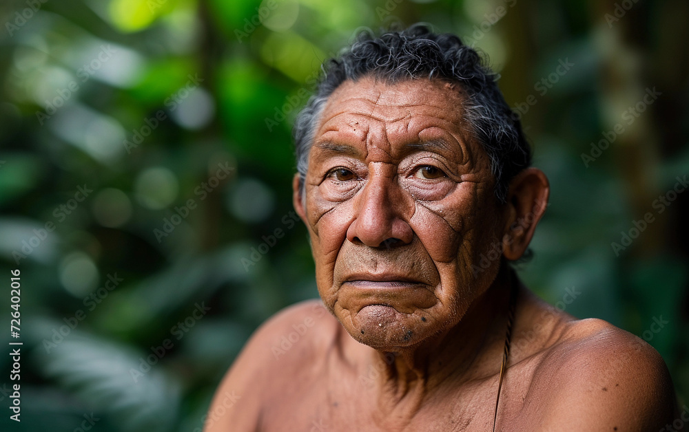 Elderly Man Sitting Shirtless in Front of Trees Elderly Man Sitting Shirtless in Front of Trees