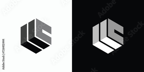 Vector logo design illustration of a hexagonal cube shape with the initials L L C with a three-dimensional effect.
