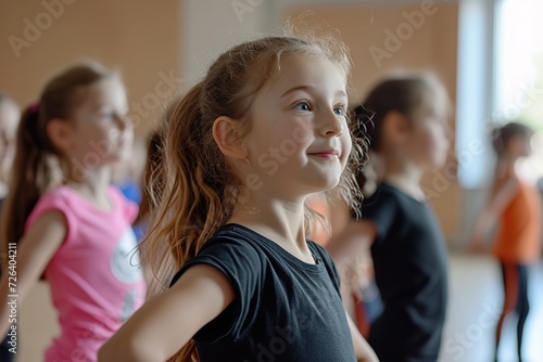 Happy children in stylish clothes dancing in choreography class