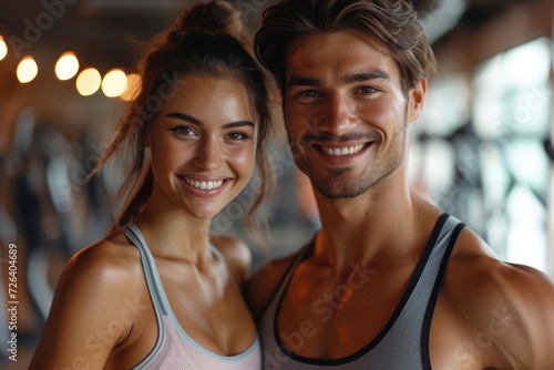 A happy, fit couple leaving the gym. Generative Ai.