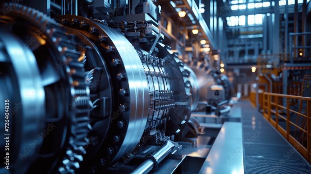 A large machine in a factory with an intricate network of pipes. Suitable for industrial and manufacturing themes A large machine in a factory with an intricate network of pipes. Suitable for industrial and manufacturing themes