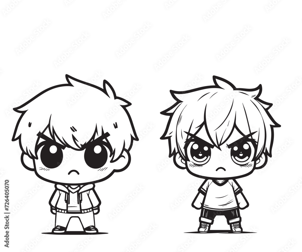 Angry anime kawaii cartoon boy Manga style vector illustration, anime ...