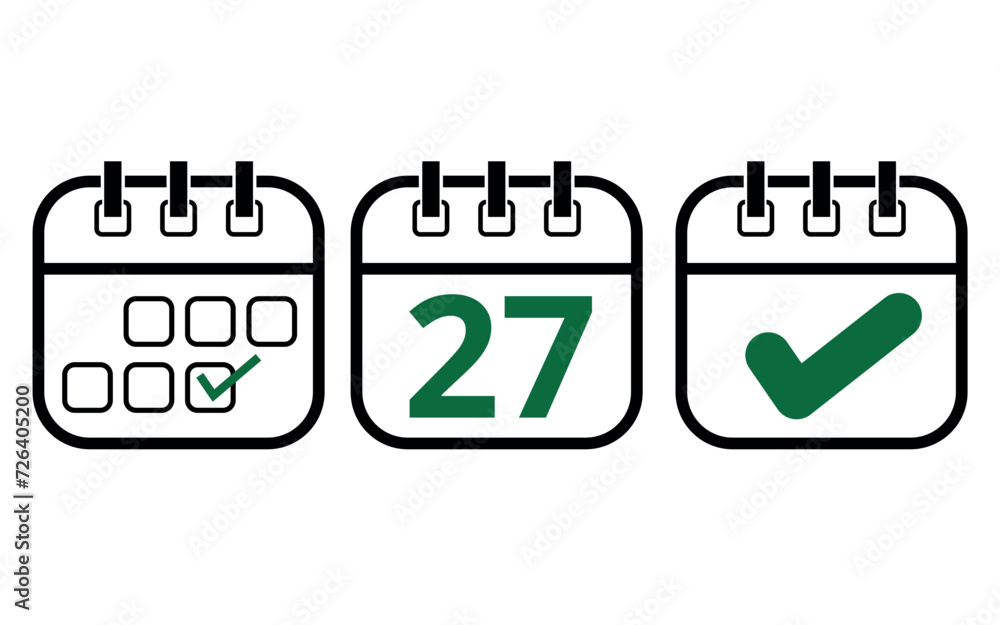 Simple calendar icons of different models for websites, blogs and graphic resources. Calendar icon with a specific day marked, day 27. Simple calendar icons of different models for websites, blogs and graphic resources. Calendar icon with a specific day marked, day 27.