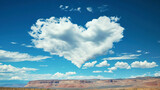 Romantic cloudy sky at the sunset with heart shaped clouds. Love concept. Generative AI